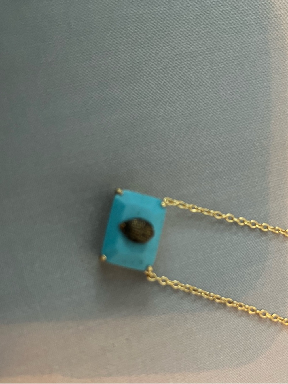 Kurt Geiger Gold Chain Necklace with Turquoise Blue Rectangular Stone